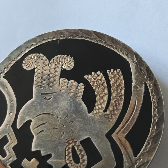 Vintage Mexico Sterling Silver Marked Inlay Ethnic Aztec Mayan Brooch - Picture 3 of 9